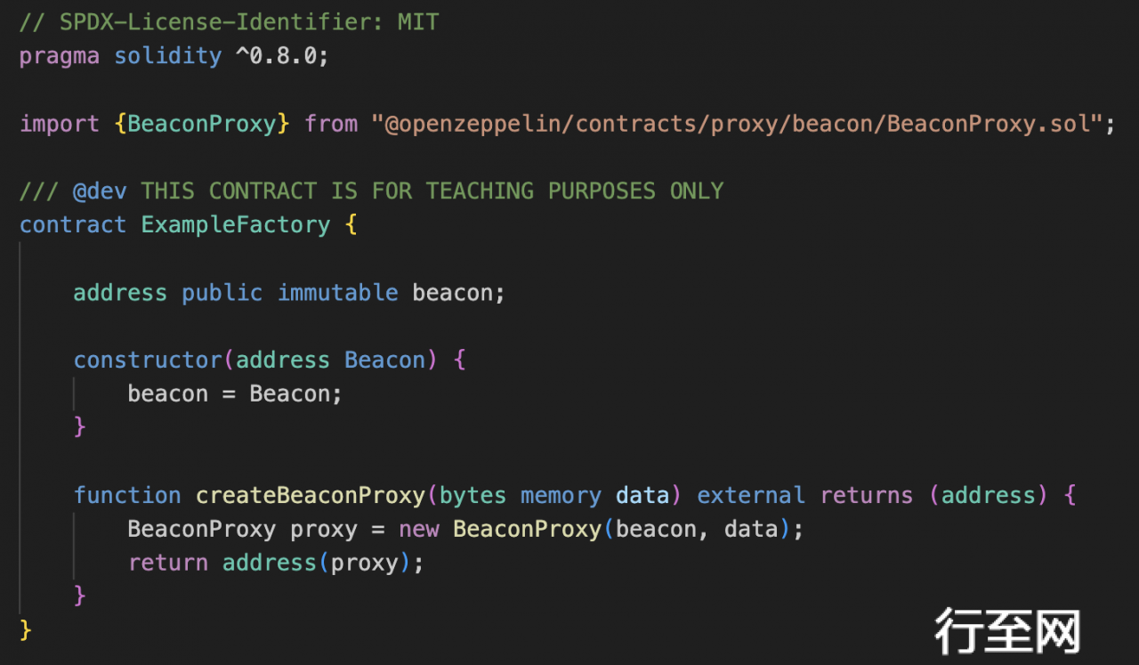 Factory contract for Beacon Proxy Code Example