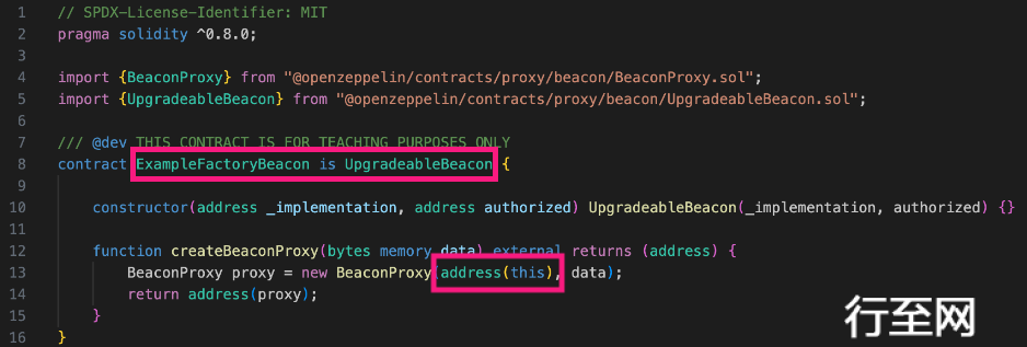 Combined Factory and Beacon contract Code Snippet